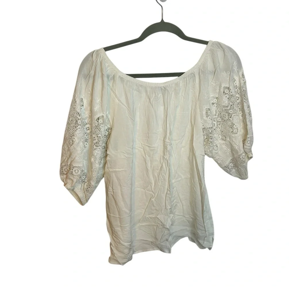 Nwt Loft White Embroidered Puff Eyelet Sleeve Cottagecore Blouse